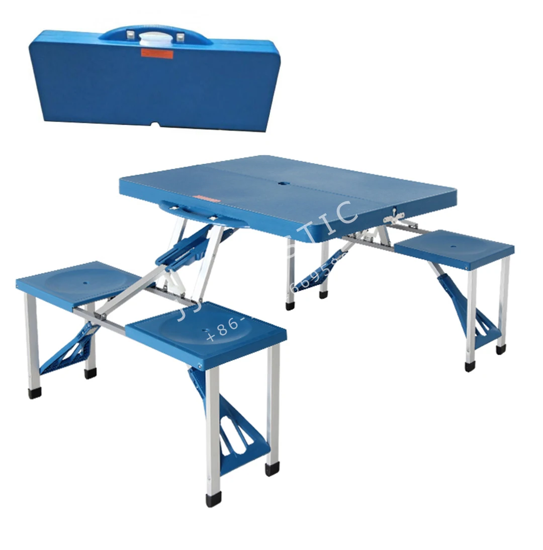 Portable Picnic Foldable Table With Chairs And Umbrella Hole 4-person Fold Up Travel Table
