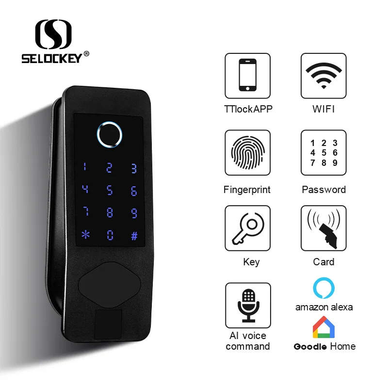 b3-15 TTLOCK APP WIFI fingerprint waterproof gate smart rim lock keypad, mechanical key, nfc door lock