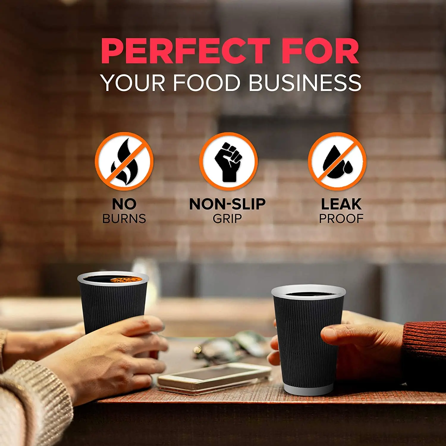 Disposable Hot Cups Double Wall Insulated Ripple Sleeves To Go Coffee Cups 8oz black paper coffee cup for Chocolate Tea Cocoa