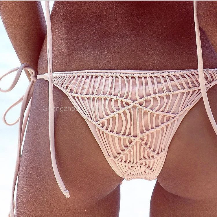 Custom Tassels Hand Knit Bikini Set 2 Piece Sexy Girls Swimwear String Swimwear Beachwear for Women Swimsuit
