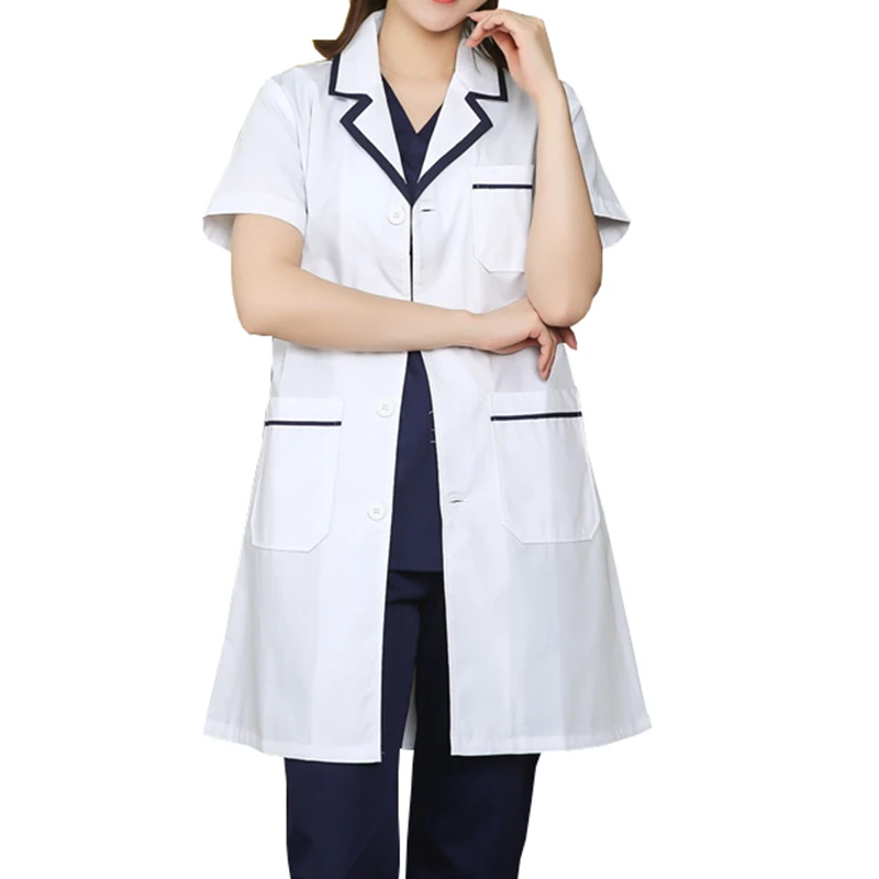 Lab Coat White Women Medical Nurse Embroidered Stretchable Short Sleeve Washable Uniform Doctors