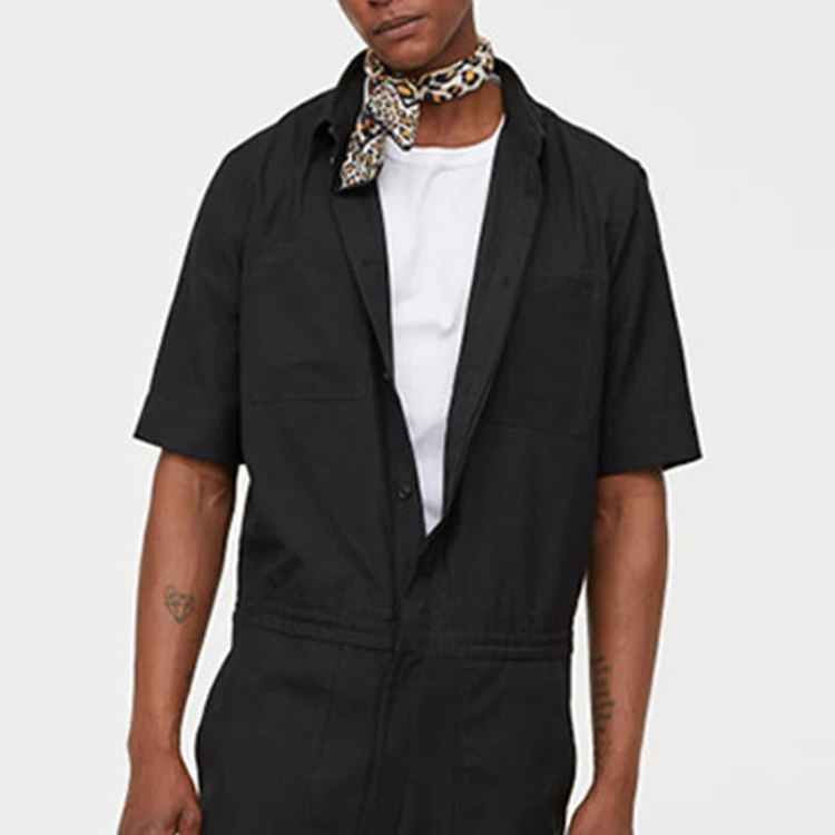 Модный комбинезон из хлопка и полиэстера для взрослых, мужской комбинезон с коротким рукавом, простая черная рабочая одежда, комбинезон для мужчин