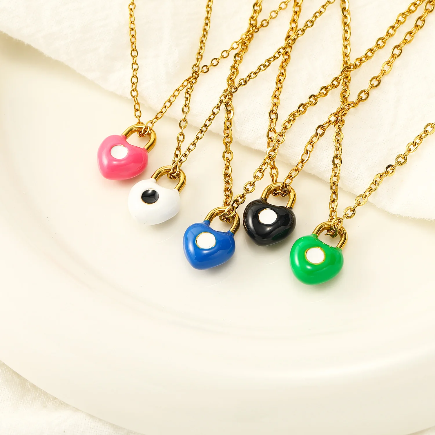 NUORO Trendy Gold Plated Stainless Steel Chain Love Heart Pendant Necklace Enamel Red Peach Heart Necklace Jewelry for Women