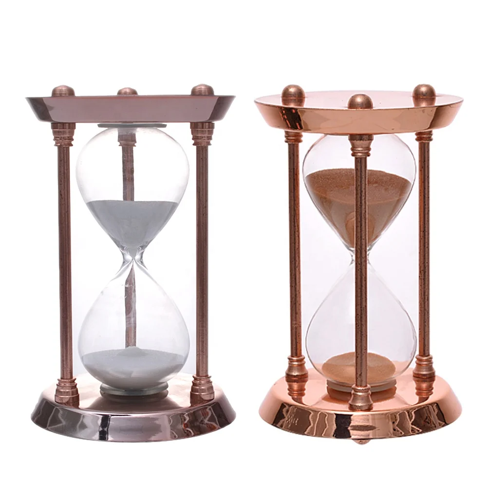 Classical glass sand timer ancient sand clock in funnel shape high quality metal frame glass gifts