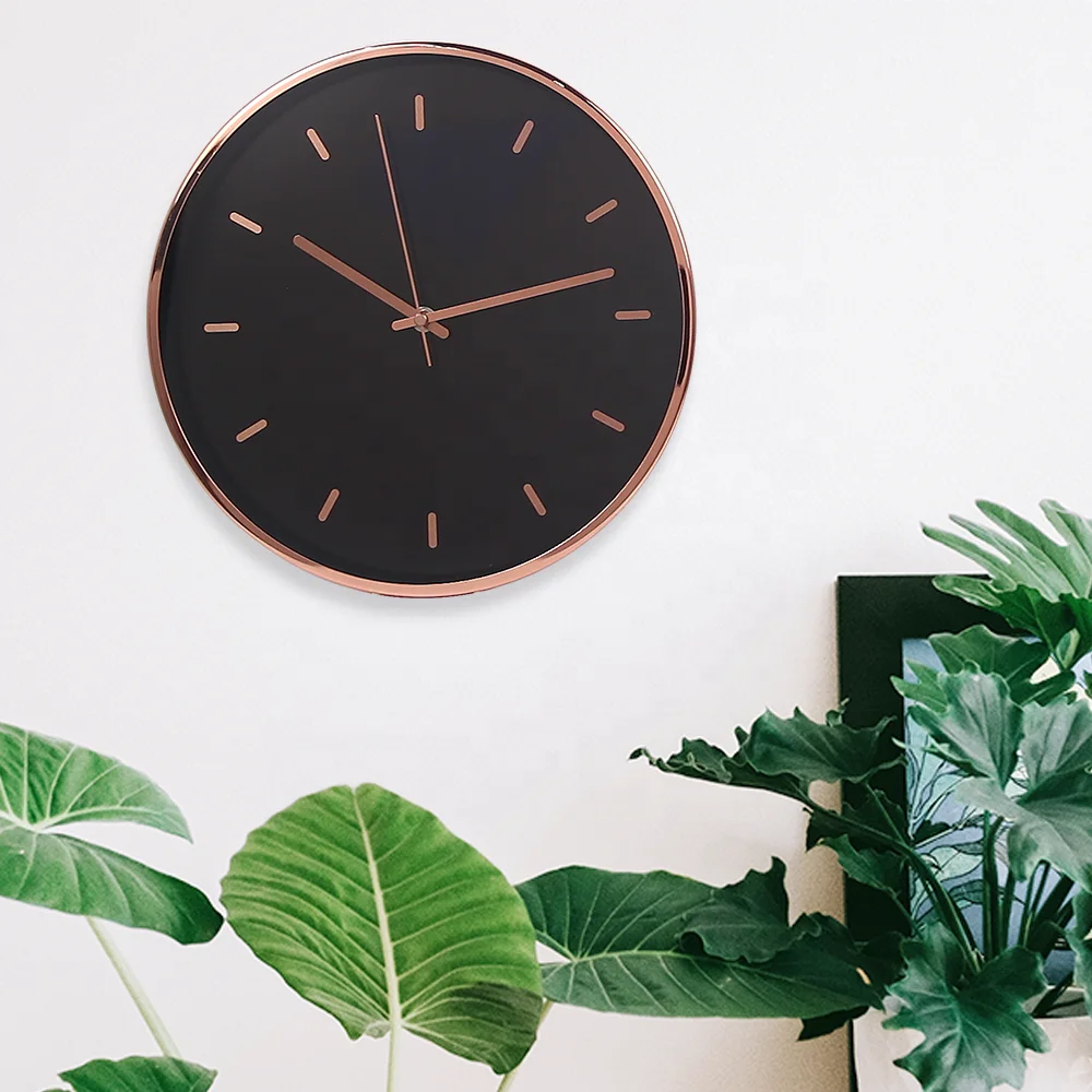 12 inch Rose Gold Case Black Aluminum Dial 3D Numbers Fashionable Silent Movement Metal Frame Modern Luxury  Wall Clock