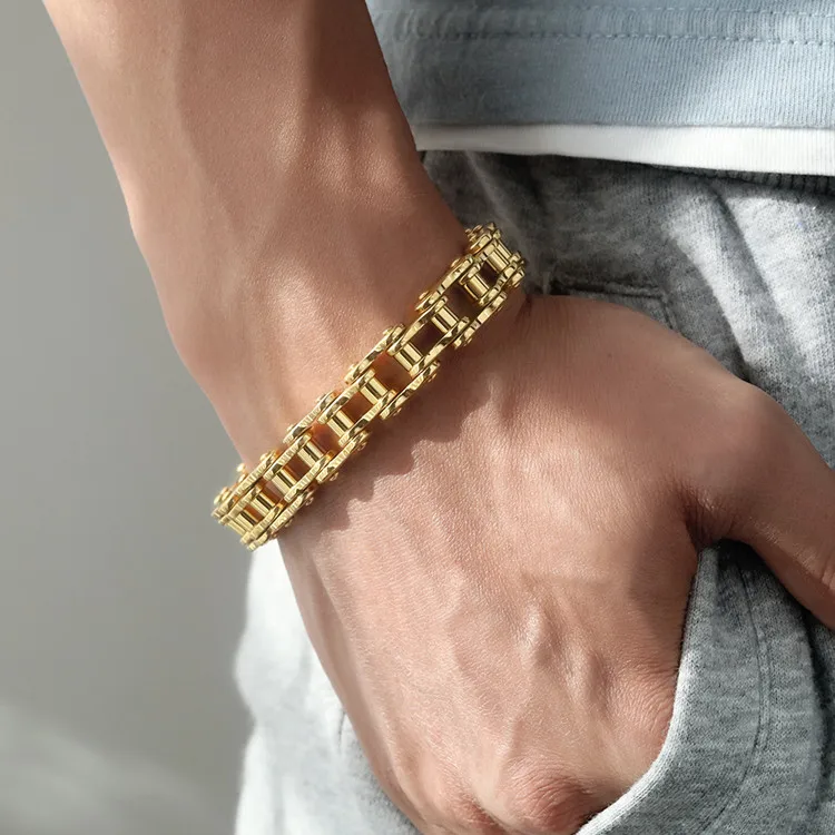 Wholesale cool bracelet men Silver gold two tones stainless steel  motorcycle bike chain bracelet
