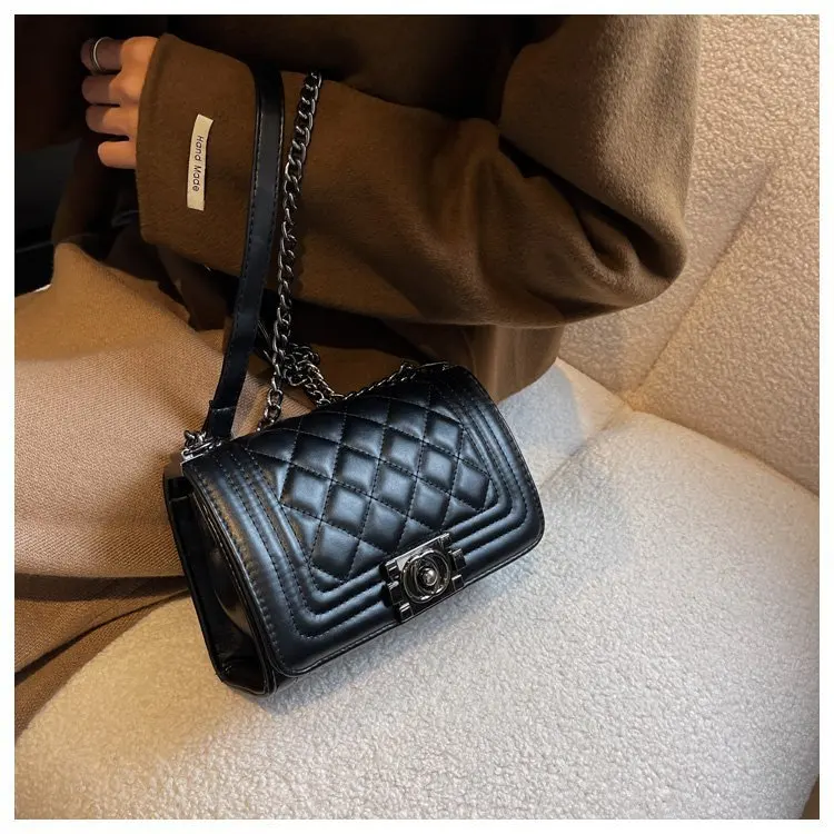 Fashion Luxury Lady Messenger Bag Small Handbags Black Rhombic Lattice Pu Leather Crossbody Bags For Women