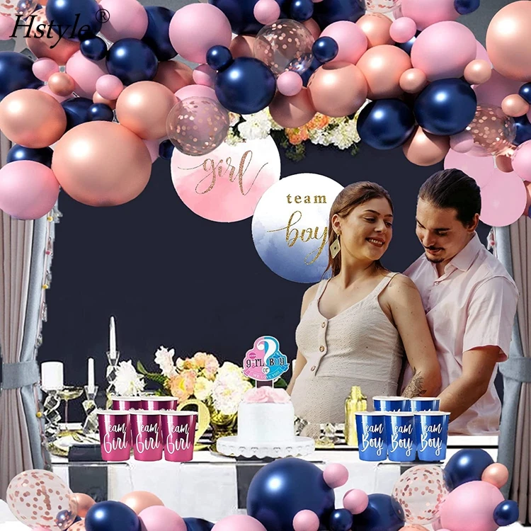 Gender Reveal Party Supplies Rose Gold Navy Blue and Pink Balloon Garland Arch Kit with Confetti Latex Balloons ST194