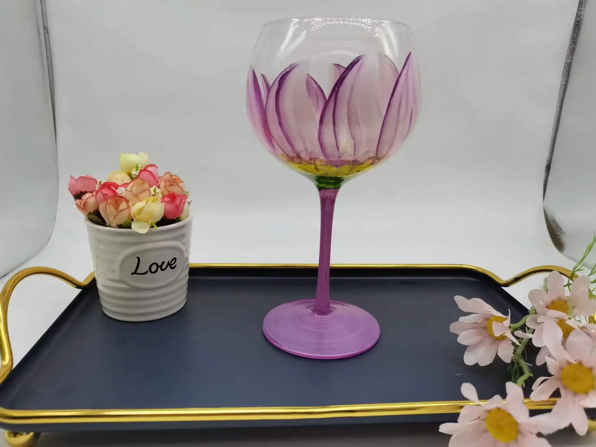 2022 Creative Hand-painted Flower Crystal Glass Wine Glass Wine Goblet Manufacturer Wholesale