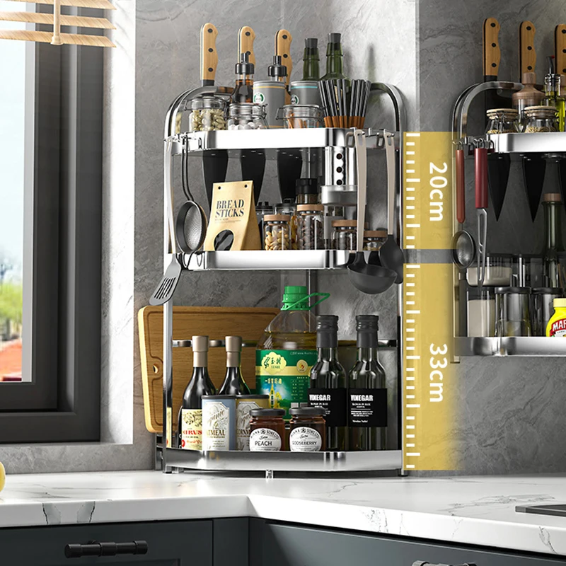 Wall Mounted Stainless Steel Kitchen Seasoning Rack Corner Space Saving Jars Spice Shelf