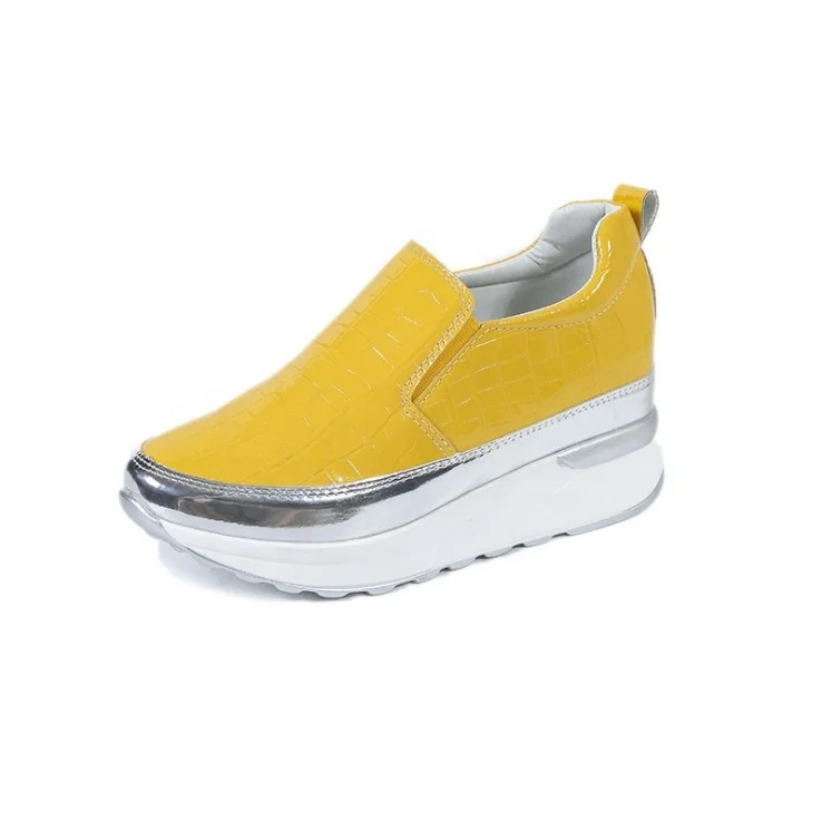 New Autumn Wholesale Round Toe Alligator Print Height Increasing Women Casual Wedge Platform Shoes