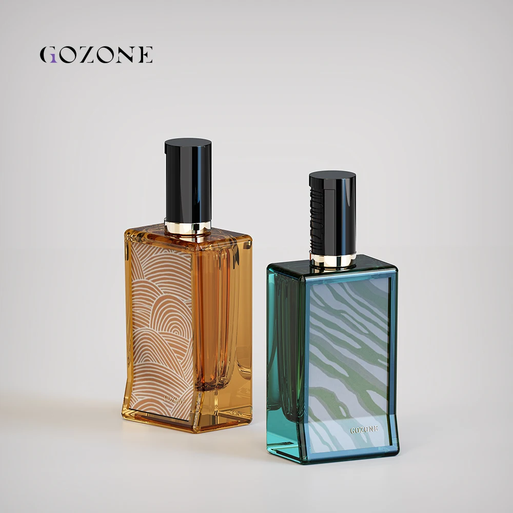 Chinese Fancy Colored Rectangular Modern Unique Green Square Luxury Custom Made Glass Perfume Spray Bottle