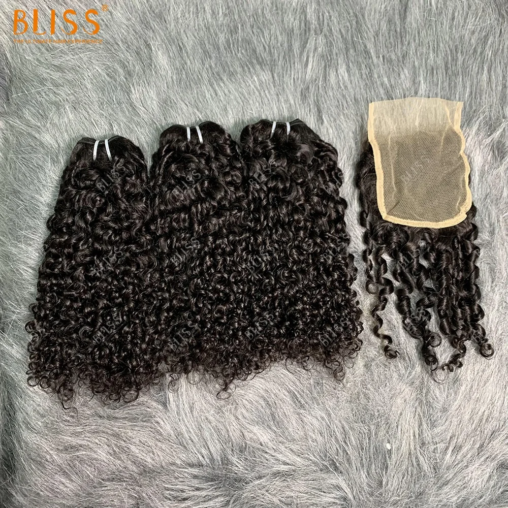 Bliss Hot Sale Pixie Curl Peruvian Hair Bundle Wholesale 3 Bundles with Closure Pack Hair Brazilian Raw Virgin Hair Bundle