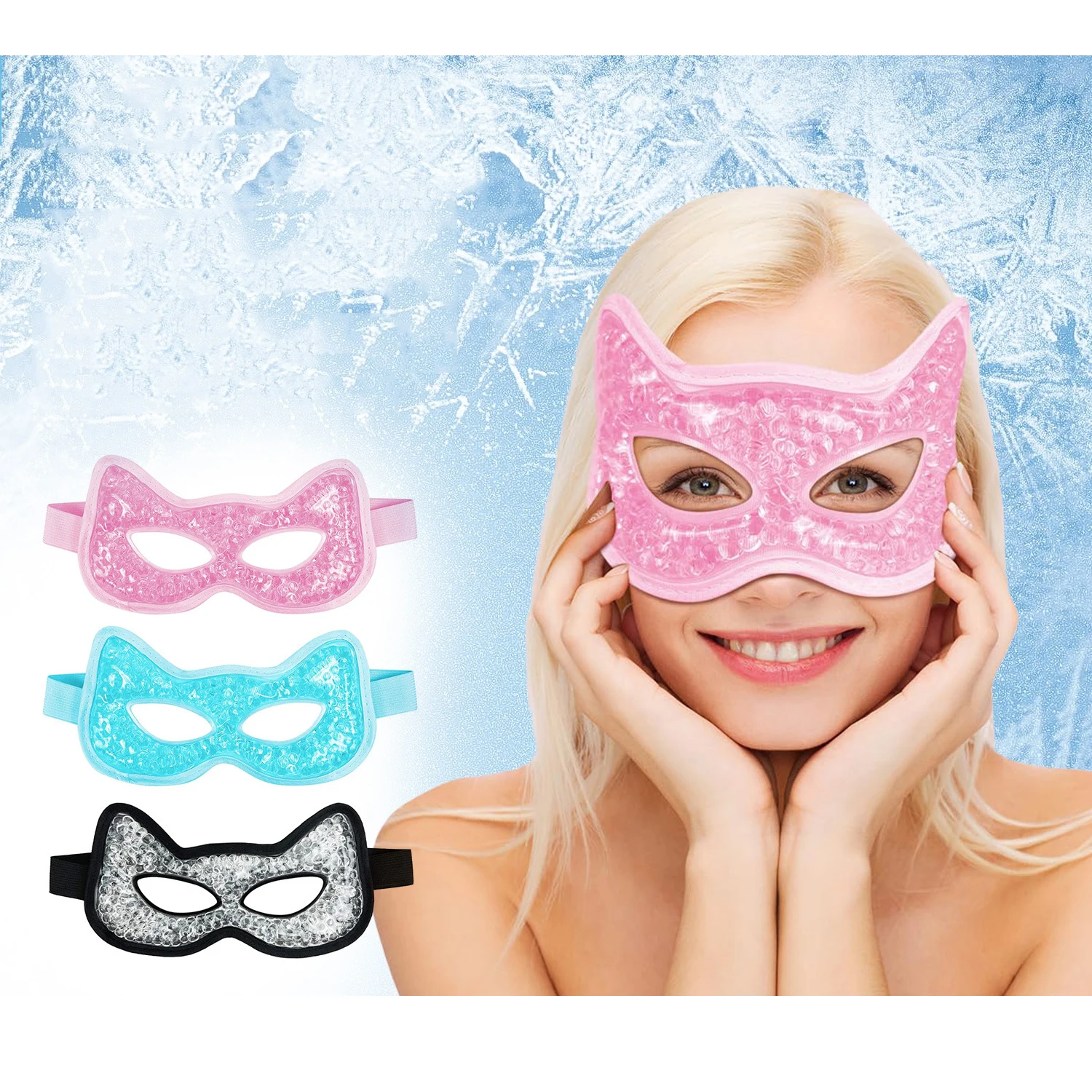 Cat Theme Ice Pack for Eyes Cold Compress Reusable Hot Cold Gel Eye Mask with Soft Plush Backing for Kids Girl