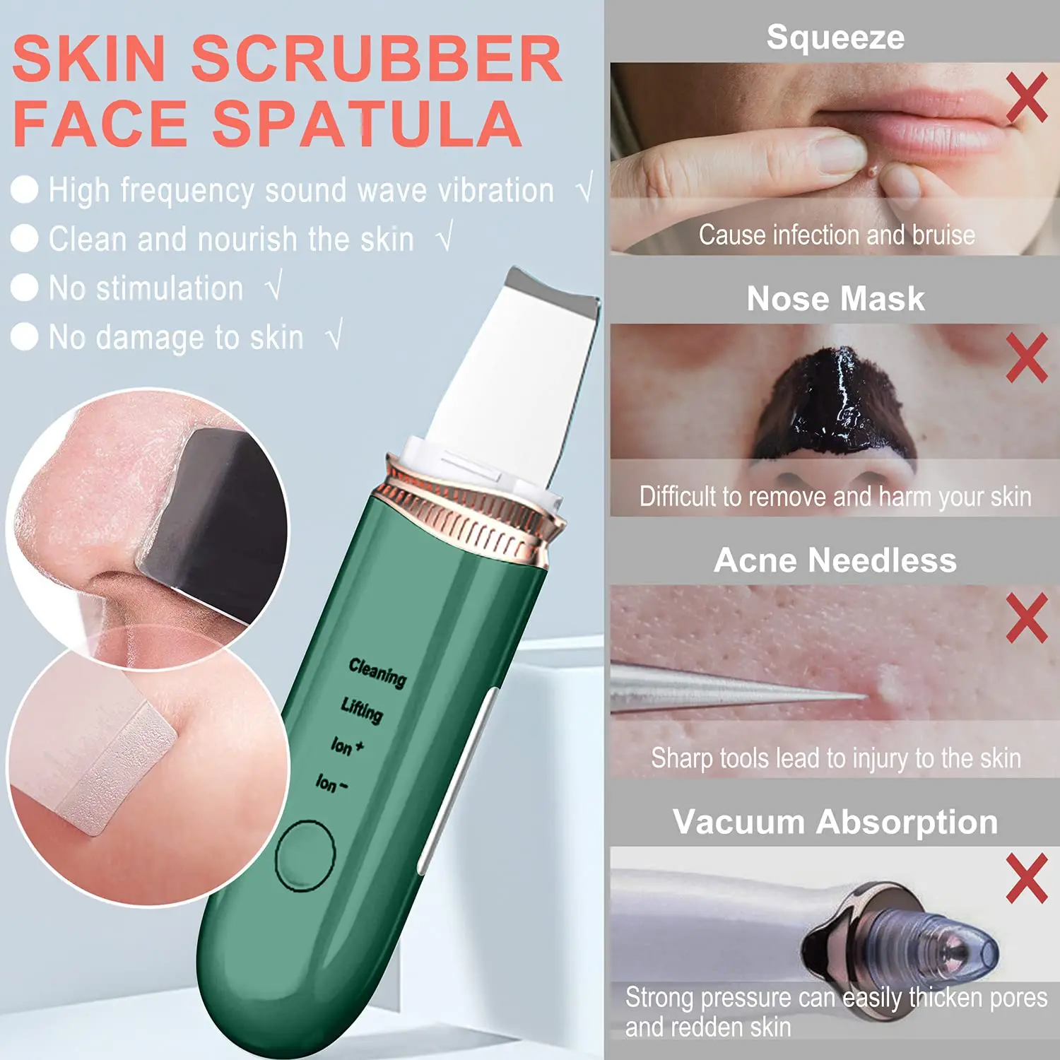 2022 Bigsmile Skin Scrubber Spatula Anlan Ultrasonic Skin Scrubber Deep Face Cleaning