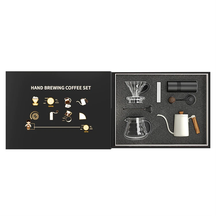Luxury Pour Over Coffee Maker Set Custom Gift Boxes Coffee Grinder Filter Paper Drip Kettle Manual Drip Coffee Pot Tea Sets