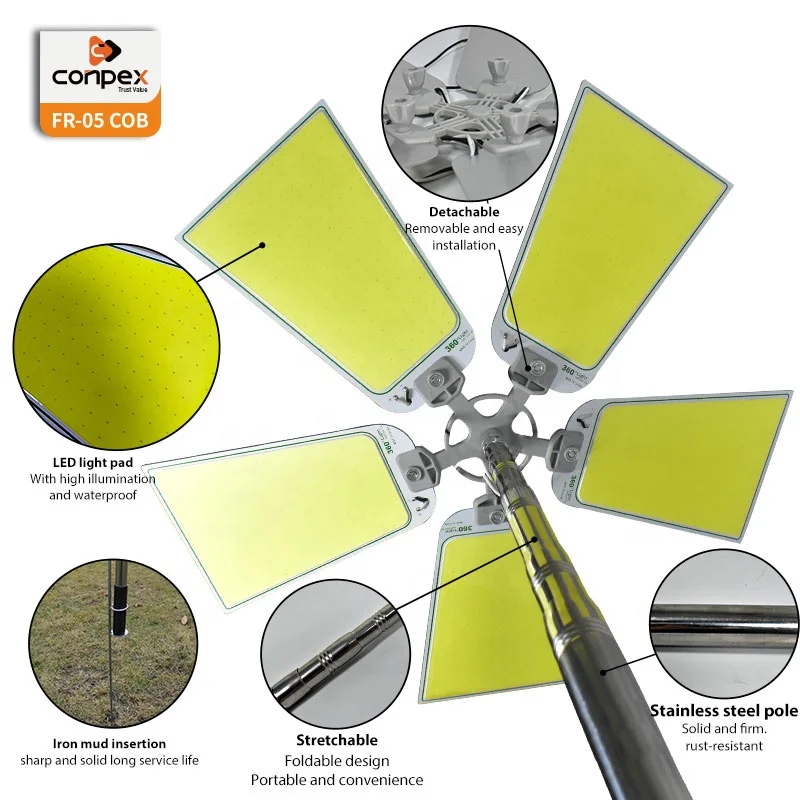 
360 light 120W COB Telescopic Fishing Rod LED Camping light lamp For Outdoor Travel Camp Lantern 
