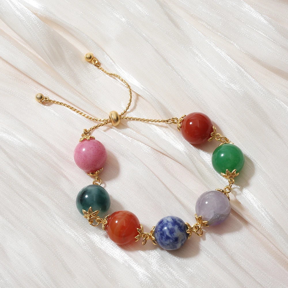 Vintage elastic agate stones delicate filigree  bracelet for women jewelry