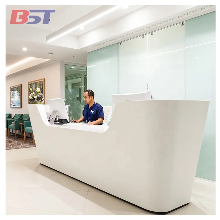 Luxury style white bespoke size solid surface hotel clinic dental salon reception desks