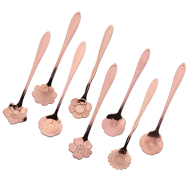 
new design flower shape rose gold stainless steel flatware set coffee spoon tea spoon for hotel restaurant 