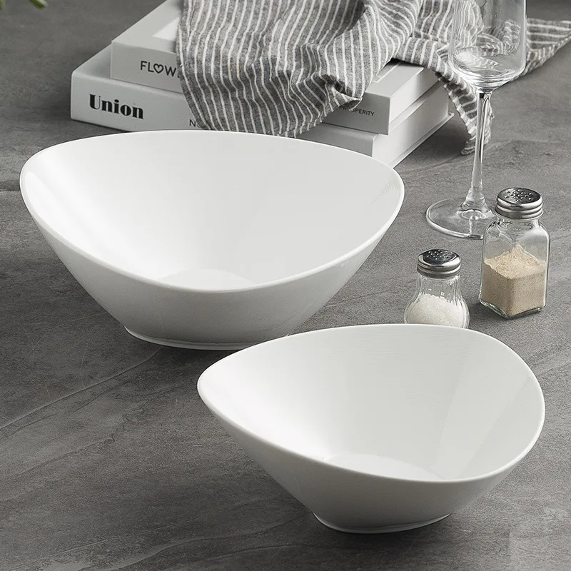 High-End Ceramic Salad Soup Bowl Slanted Mouth Design Customizable Set for Home Hotel Party Tableware Sustainable Feature