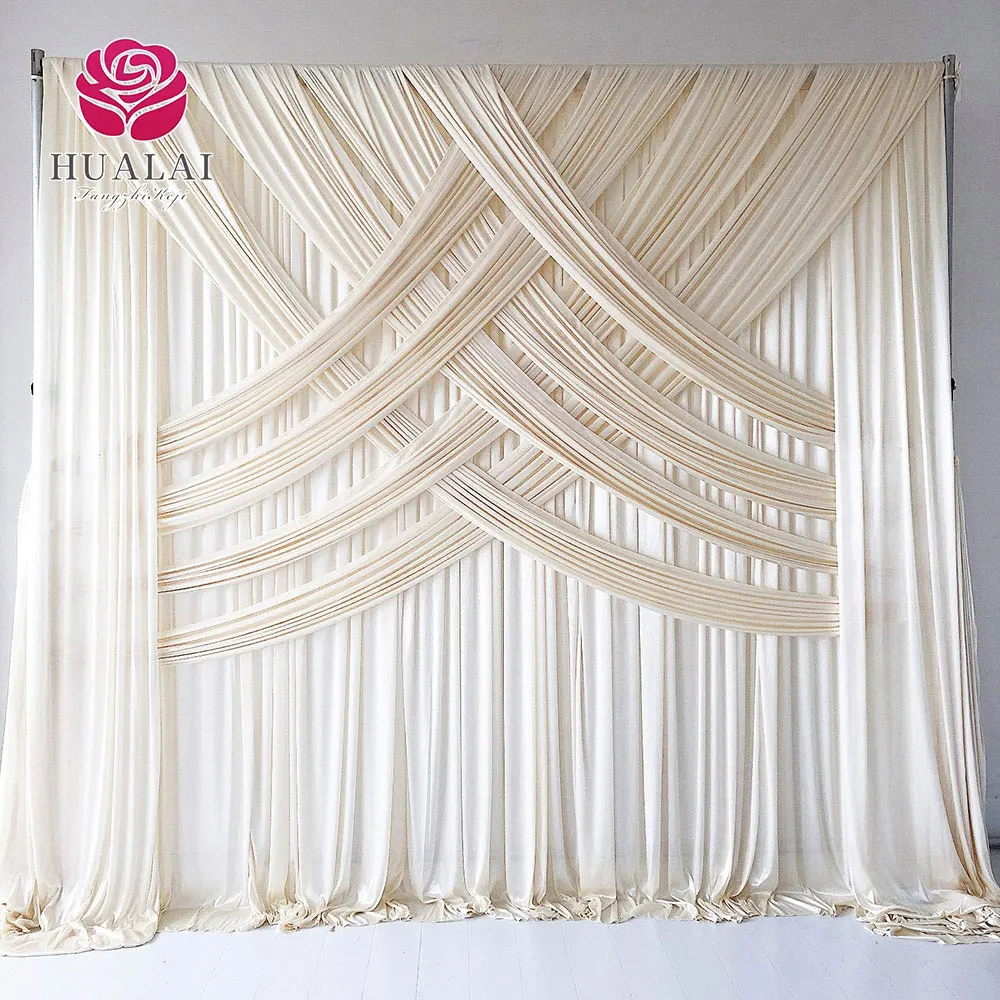 luxury party wedding decoration white ice silk fabric cross designs backdrop curtain drapes for photo booth