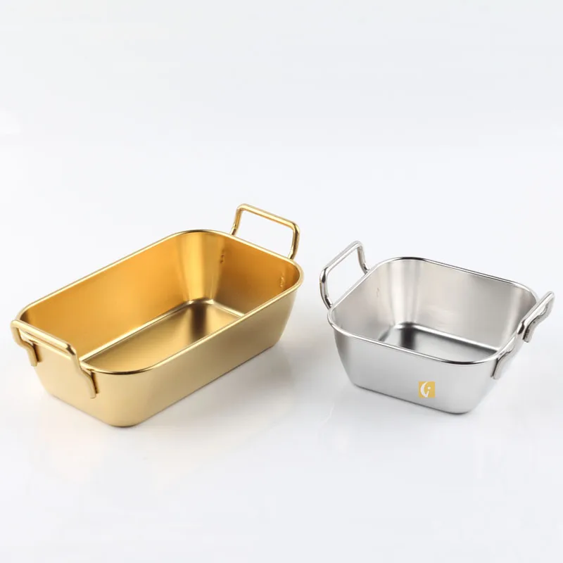New creative gold and silver two-color stainless steel double-handle American fried chicken dish seafood rice tray