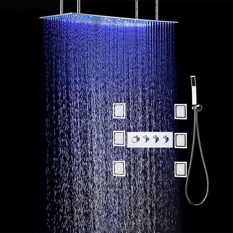 Китайский изготовленный на заказ большой 500x1000 мм светодиодные потолочные дождь Душевая Головка горячей и холодной управления ванной комнаты Душевые системы