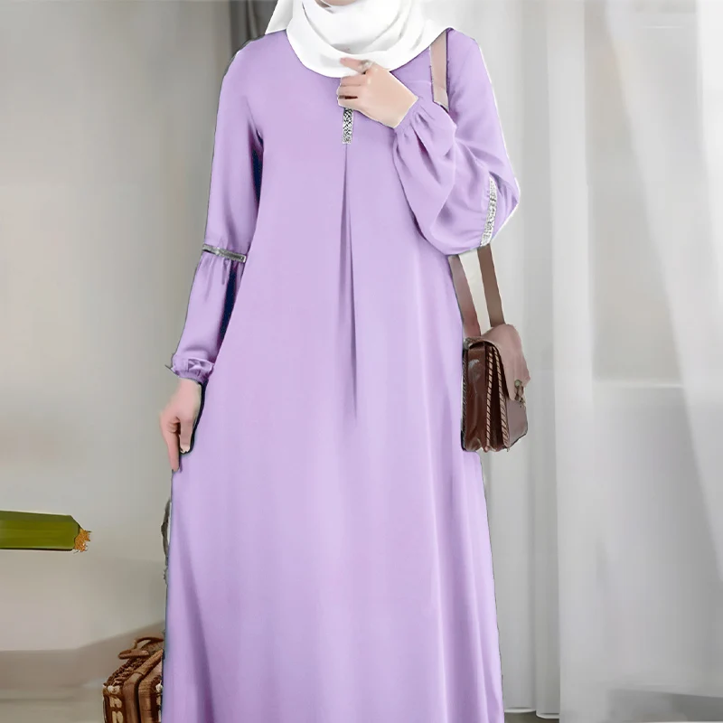 Hot Sales Modest Islam Arabic Clothing Sequined Elegant Dresses Hijab A Line Robe Women Abaya Muslim Dress