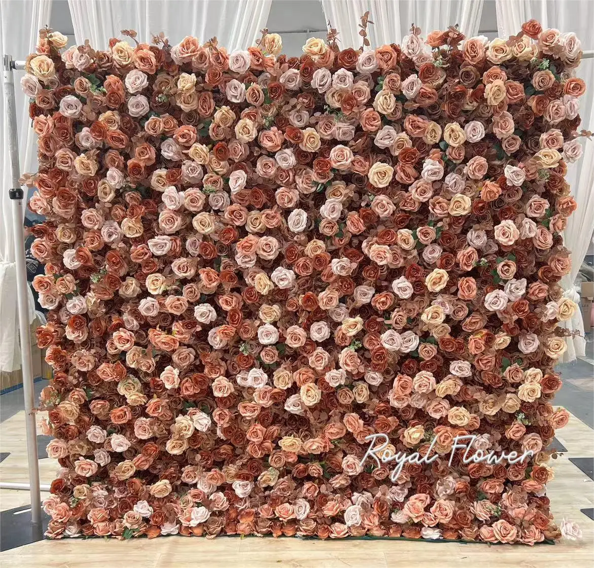 Wedding Home Decor Floral Background Mat Pink Silk Rose Flower Wall Backdrop Panel 3d Roll Up Cloth Artificial Flower Wall