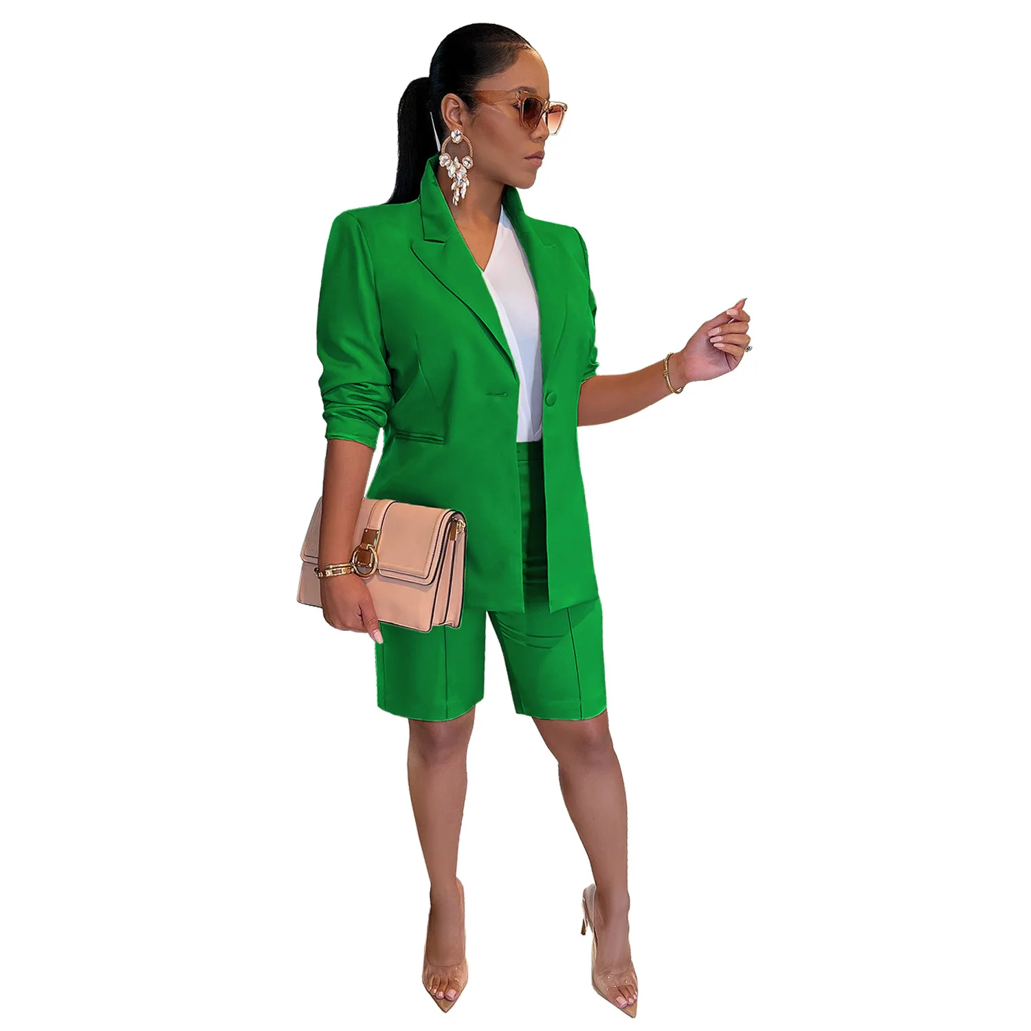 Trendy European and American Women s Suit Jacket Shorts Twopiece Set for 2024 Spring Summer