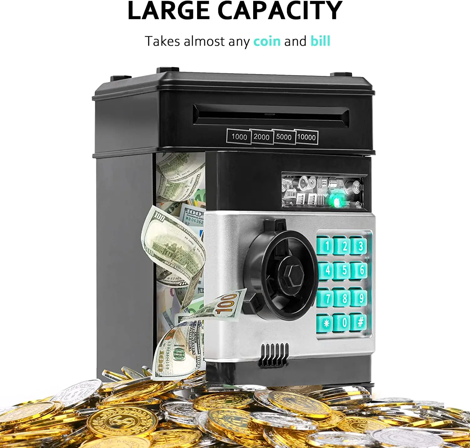 Top Quality Secure Musical Digital Coin Money Box Atm Bank