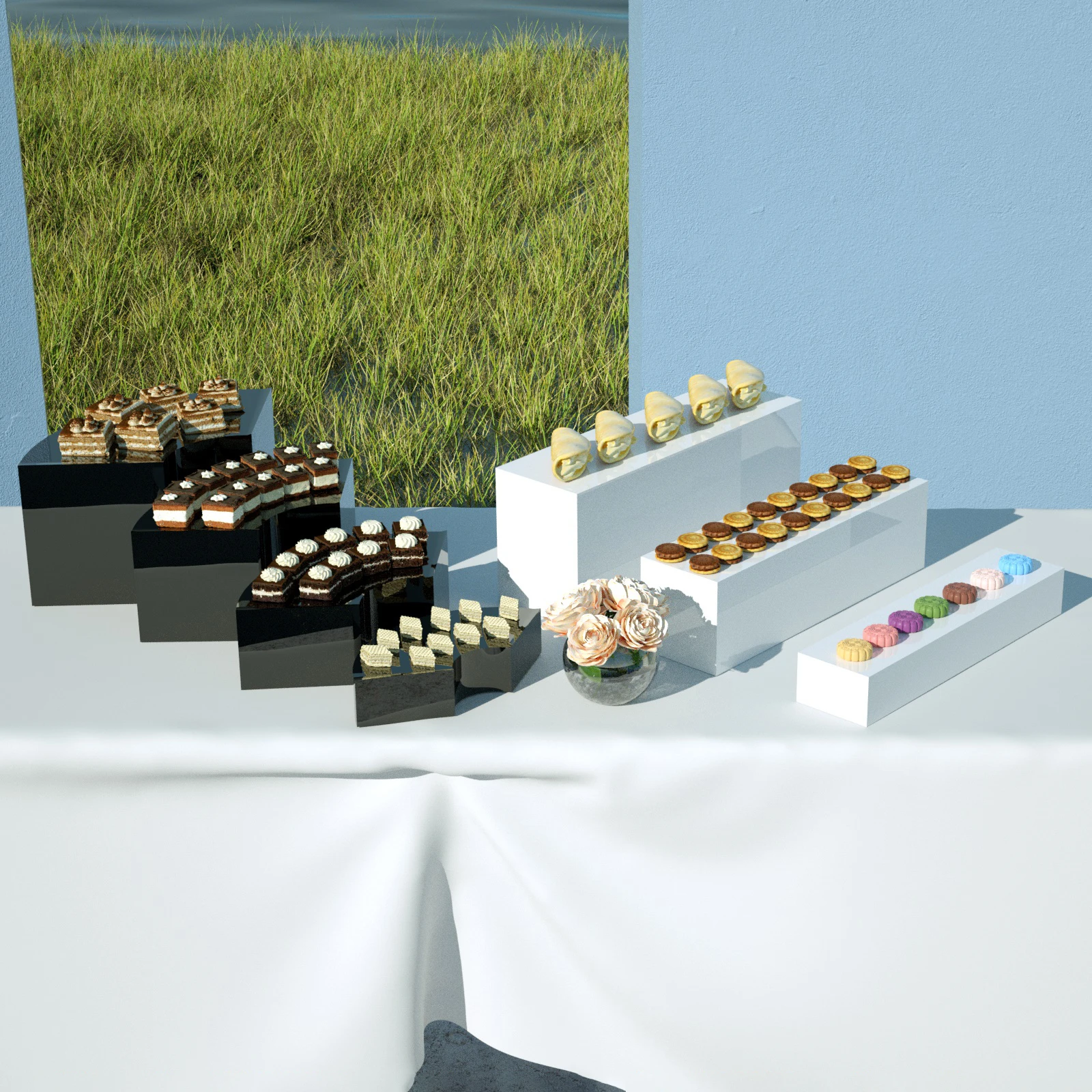 Wedding Party 7PCS Set Black White Acrylic Buffet Display Nesting Cube Food Display Acrylic Risers for Wedding Party