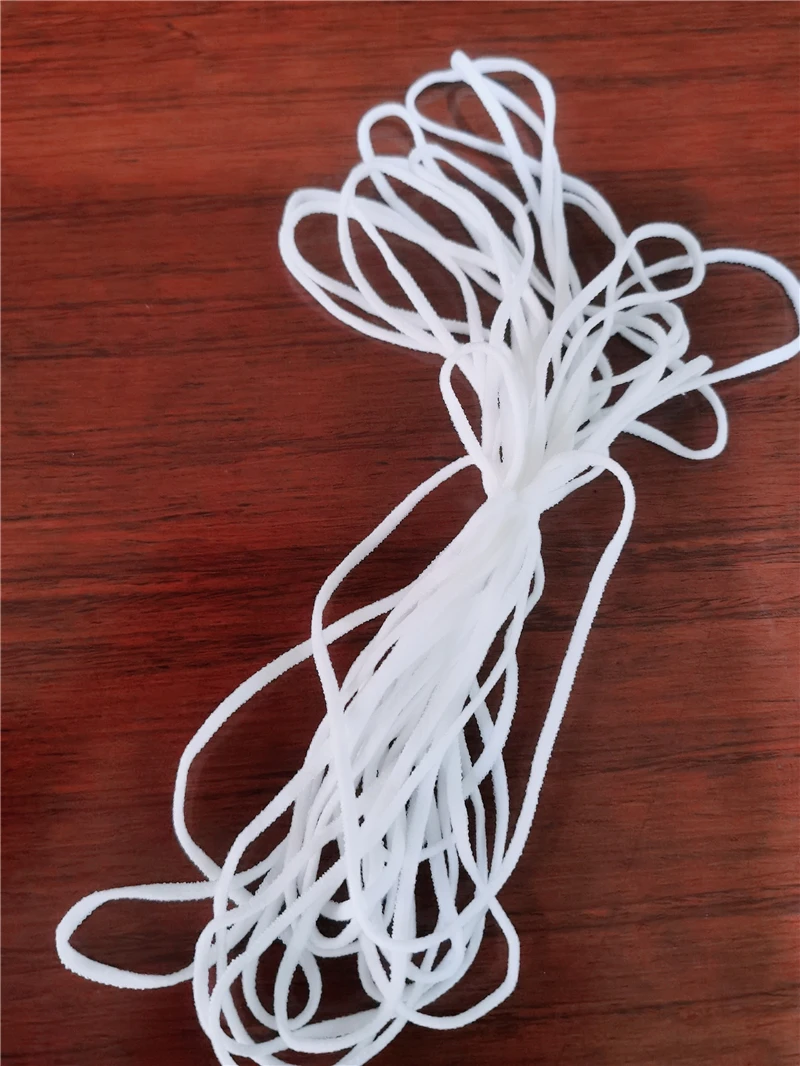 
Manufacturer Flat Earloop 4mm 5mm White color Polyester Spandex Flat Elastic ear tie Disposable earloop 