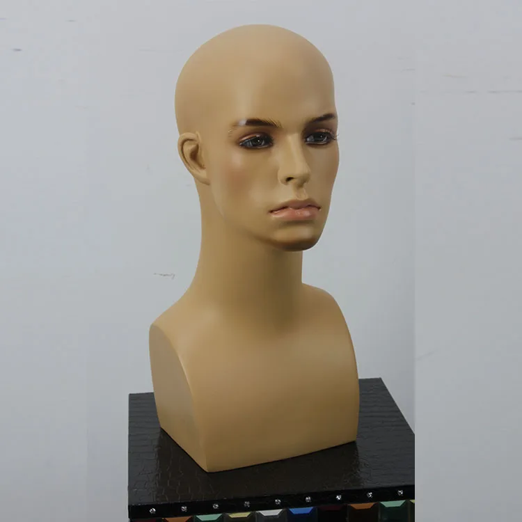Wholesale Skin Color Makeup Male Mannequin Head And Bust Realistic Fiberglass Mannequin Head With Shoulders