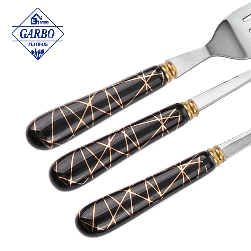 Manufacture Price 18/0 Dinner Fork Set Stainless Steel Silver Fruit Fork Matt Polished Dessert Cake Fork Set With Ceramic Handle