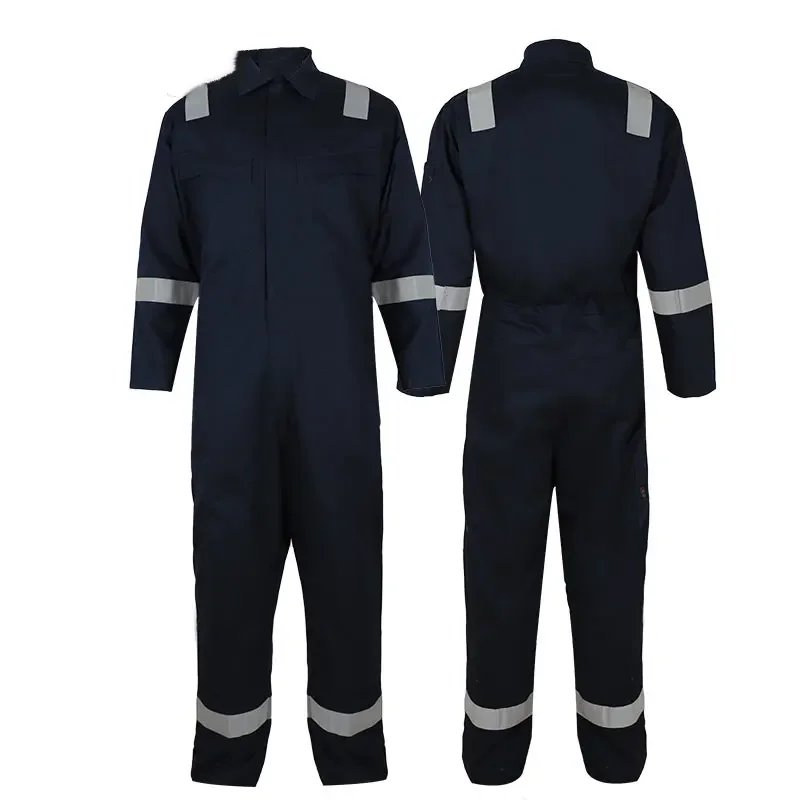 Wholesale High Visibility Reflective Men Black Safety Fire Retardant Coverall Fireproof Industrial Workwear Uniform