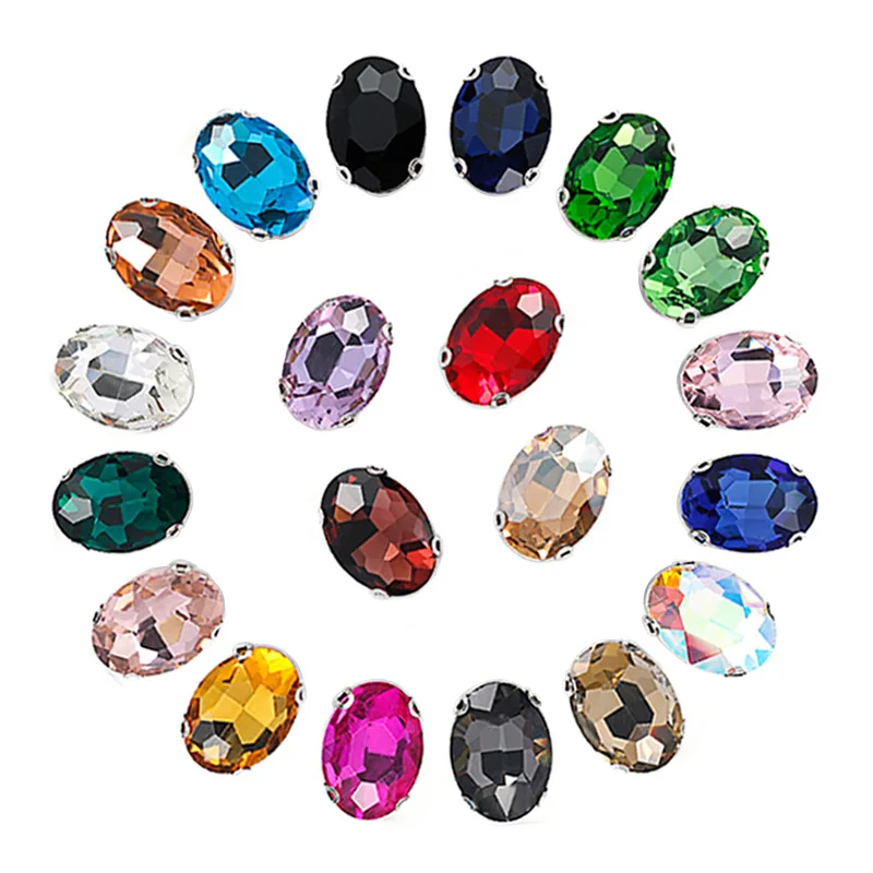 High Quality Full Size Oval Glass Crystal Rhinestone Flat Back  Claw Glass Crystal Sewn On Rhinestone Clothes Accessories