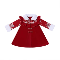 Red girls hanfu winter midi dress chinese style turn down collar princess dress
