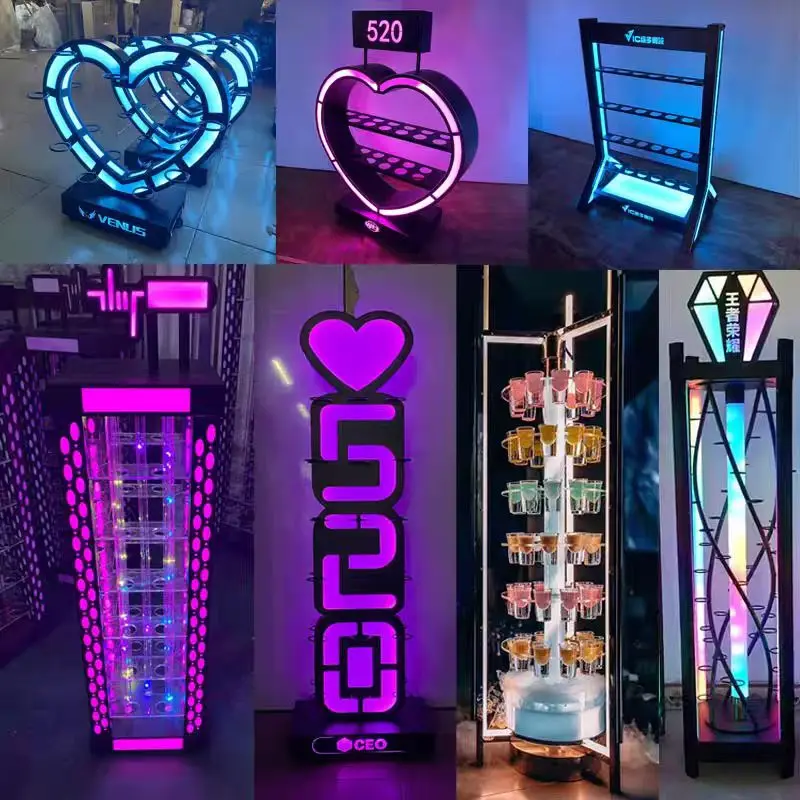 LED Luminous Rechargeable Cup Holder Acrylic Lighted Cocktail Display Stand VIP Nightclub Shot Glass Service Tray