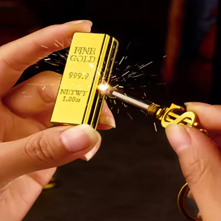 Creative Vintage Gold Bar Shaped Keychain Lighter Portable and Refillable for Cigarette Use in Kitchen