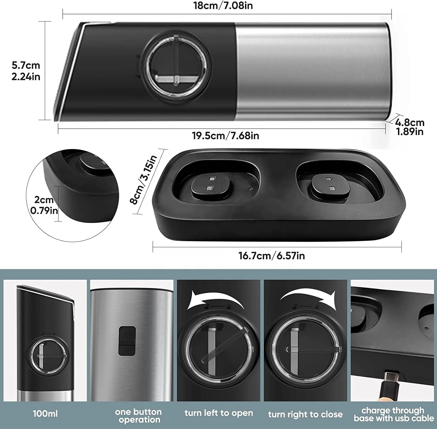 Автоматическое ленточное крышками светодиодные мельница для перца USB Перезаряжаемый электрический набор мельниц соли и с двойное зарядное