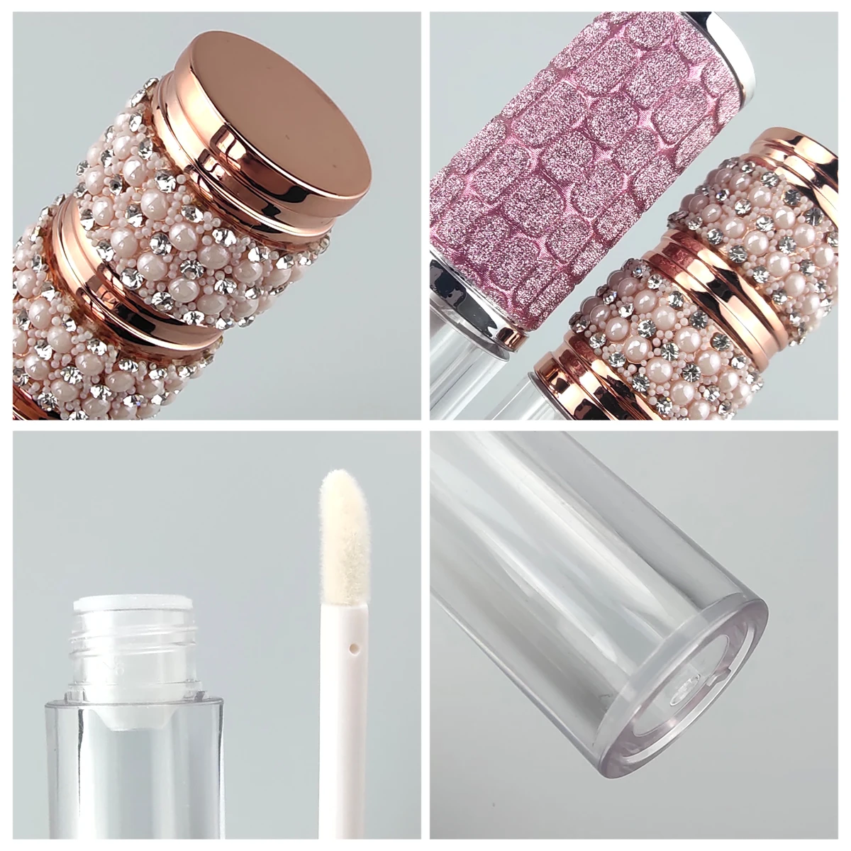 Empty Plastic custom lip gloss tubes and box custom label with White Pearl luxury Cosmetic Packaging Custom Color Screw Round