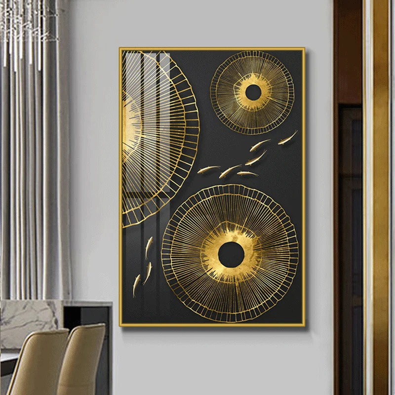 New gold leaf lotus leaf hand-painted canvas glass crystal porcelain painting