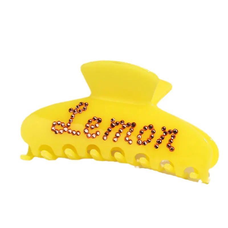 custom name hair claw clip rhinestone crystal alphabet shark hair clip personalize design hair claw with logo hot pink claw clip