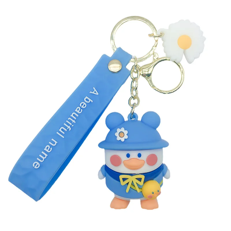 Creative cute Daisy duck anime car key chain cartoon PVC soft plastic key chain pendant Birthday gift bag decoration key ring