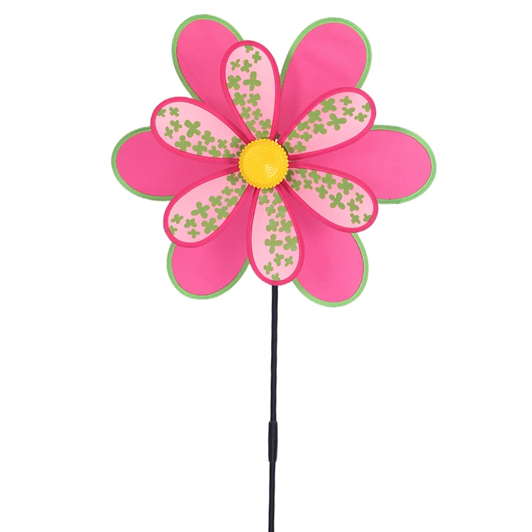 BAILING Children Handheld Mini Pink Windmill Toys Triple Wheel Flower Shape Garden Wind Spinner