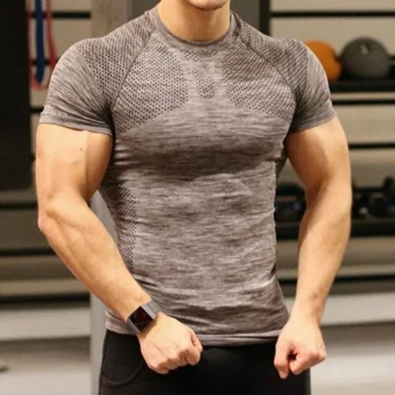 Oem Mens Athletic Top Quick Dry Activewear Elastic Breathable Shirt 85% Polyester Men Running Clothes Gym Sports Men T Shirts