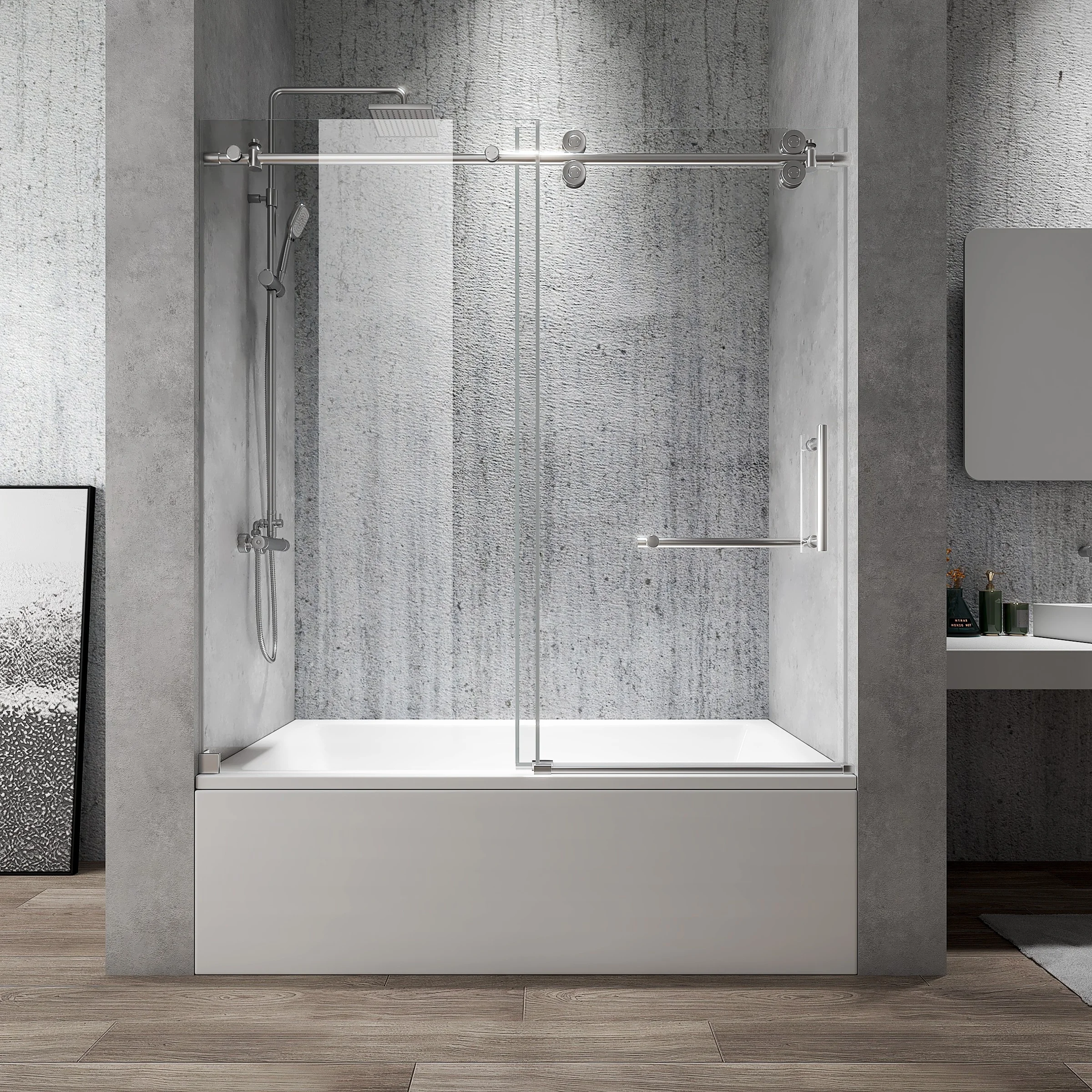 Exceed High Quality Tempered Glass Bathroom Frameless Bathtub Screen Sliding Bathtub Screen