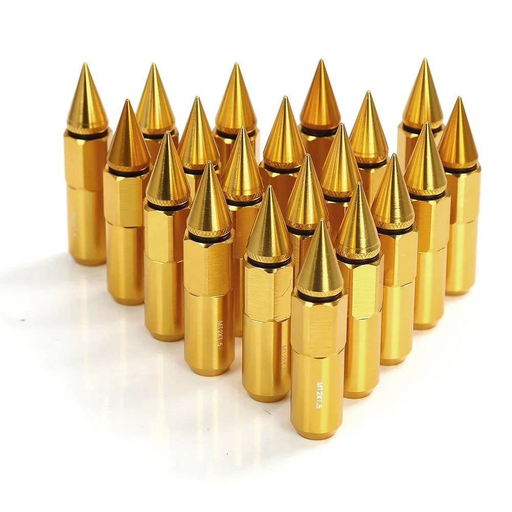 JDMotorsport88 90mm Extended Length M12x 1.5 Aluminum Gold JDM Racing Bullet Wheel Lug Nuts